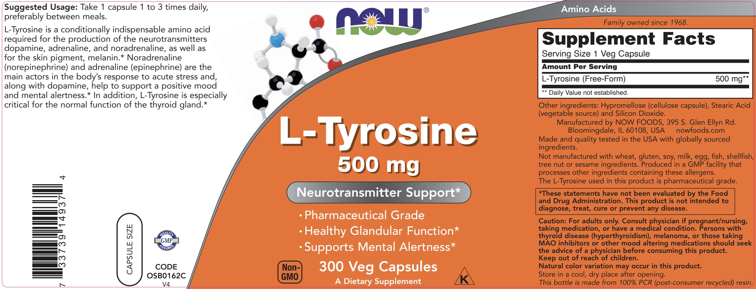NOW Foods L-Tyrosine, capsules prêtes à l’emploi pour votre routine quotidienne