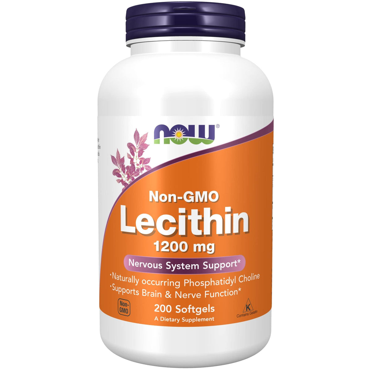 NOW Foods Lecithin 1200 mg, bouteille de softgels, soutien cérébral potentiel.