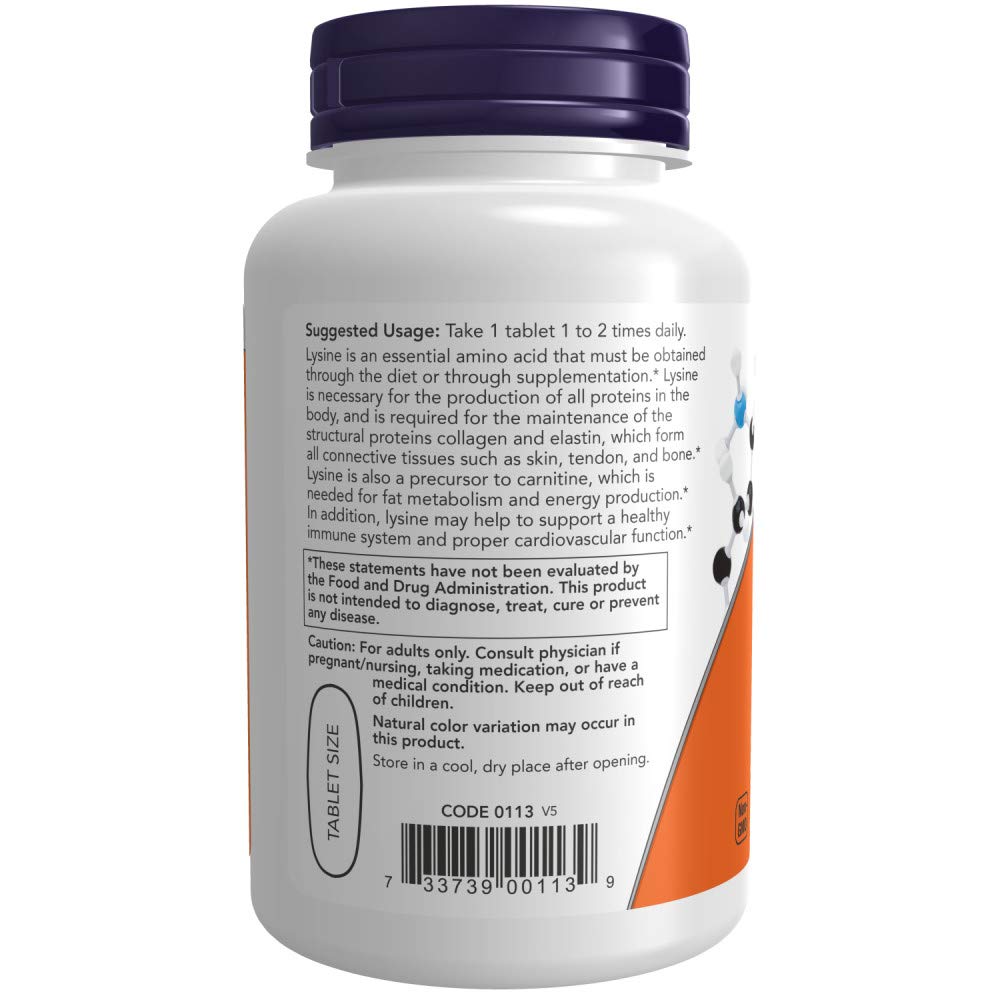 Capsules vegan NOW Foods L-Lysine 1000 mg – apport nutritionnel quotidien