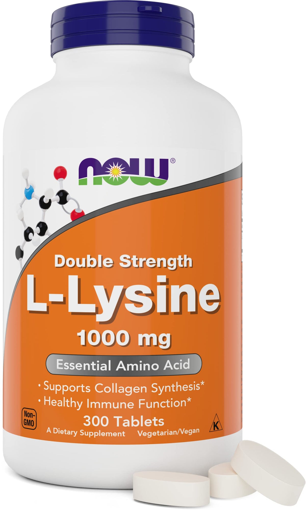 NOW Foods L-Lysine 1000 mg, comprimés; apport en acide aminé essentiel.