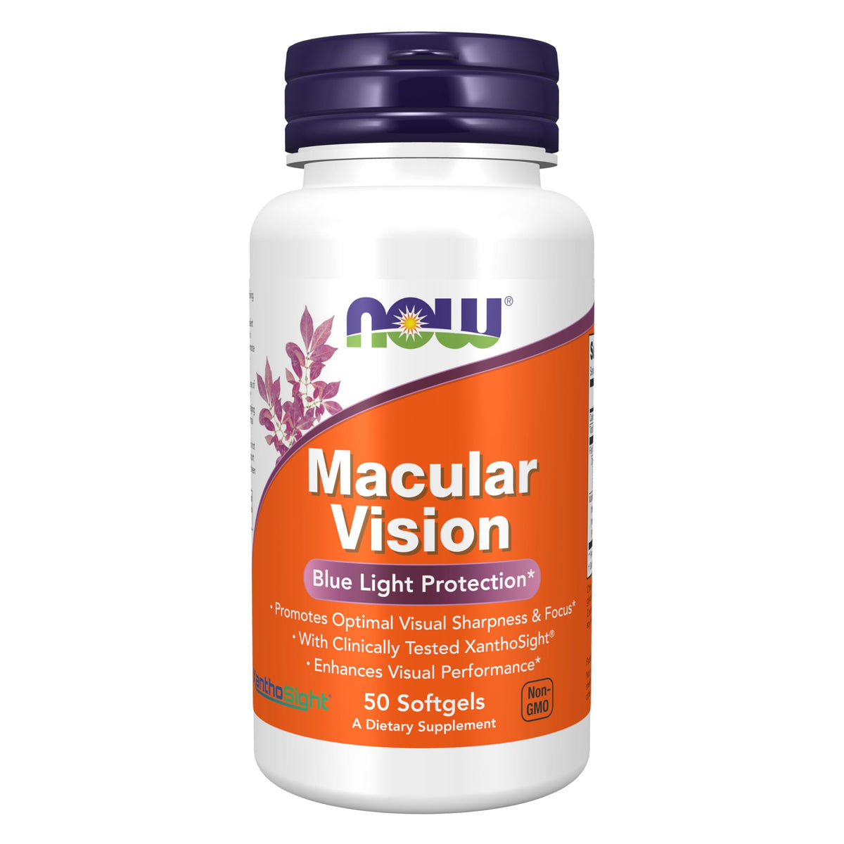 NOW Foods Macular Vision Softgel — bouteille avec gélules favorisant la clarté visuelle.