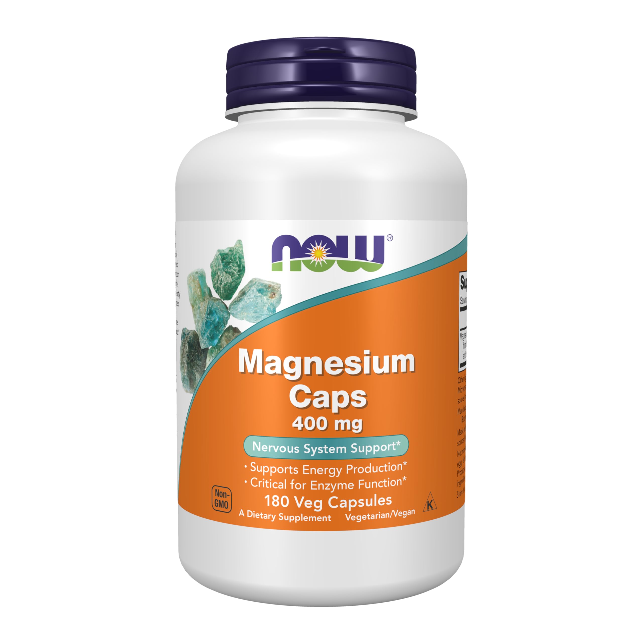 NOW Foods Magnésium 400 mg, bouteille verte, énergie et bien-être quotidiens