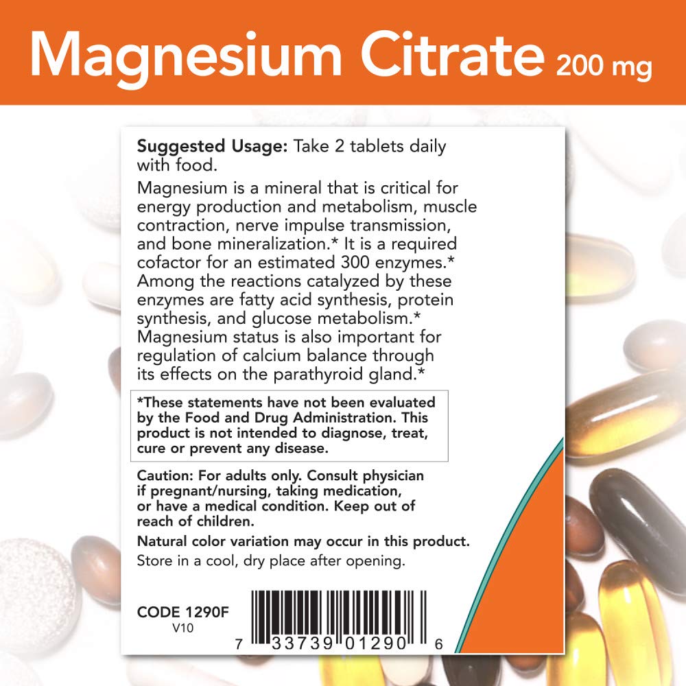  NOW Foods Magnésium Citrate: étiquette du produit visible, informations claires