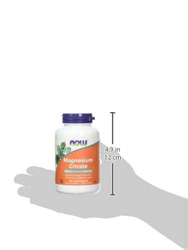 Now Foods Magnésium Citrate, gros plan sur les capsules, prise quotidienne pratique.