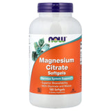 NOW Foods Magnésium Citrate, gélules molles, bouteille, soutien équilibre nerveux et musculaire.