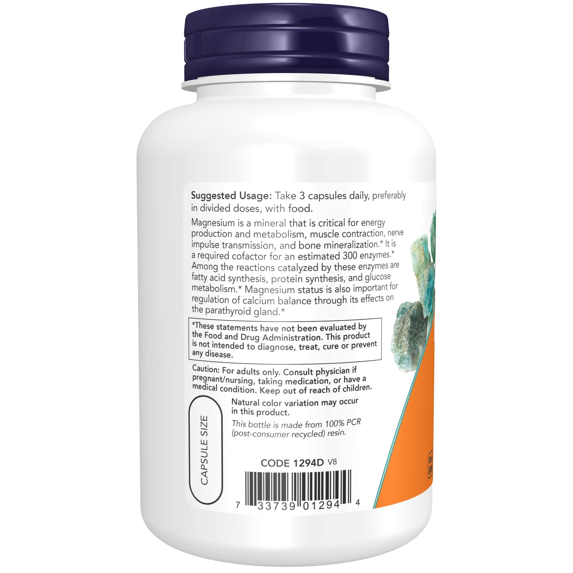 NOW Foods Magnesium Citrate, gelules vegetales, soutien du systeme nerveux.
