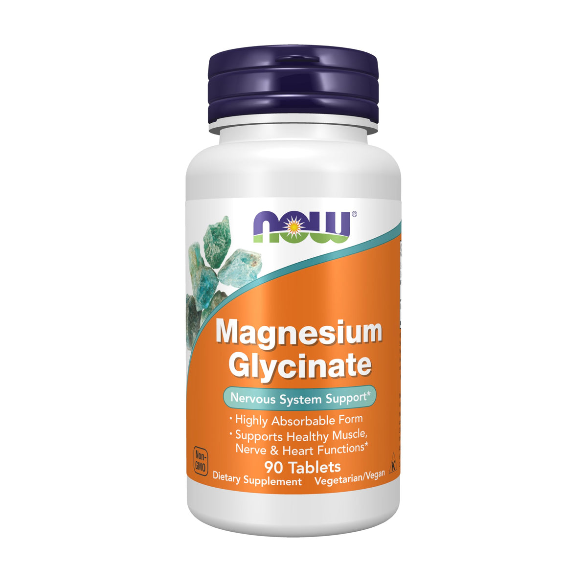 NOW Foods Magnésium Glycinate: bouteille claire prête pour une utilisation quotidienne.