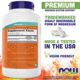 NOW Foods Magnésium Glycinate – étiquette claire, sans OGM et formulation premium.