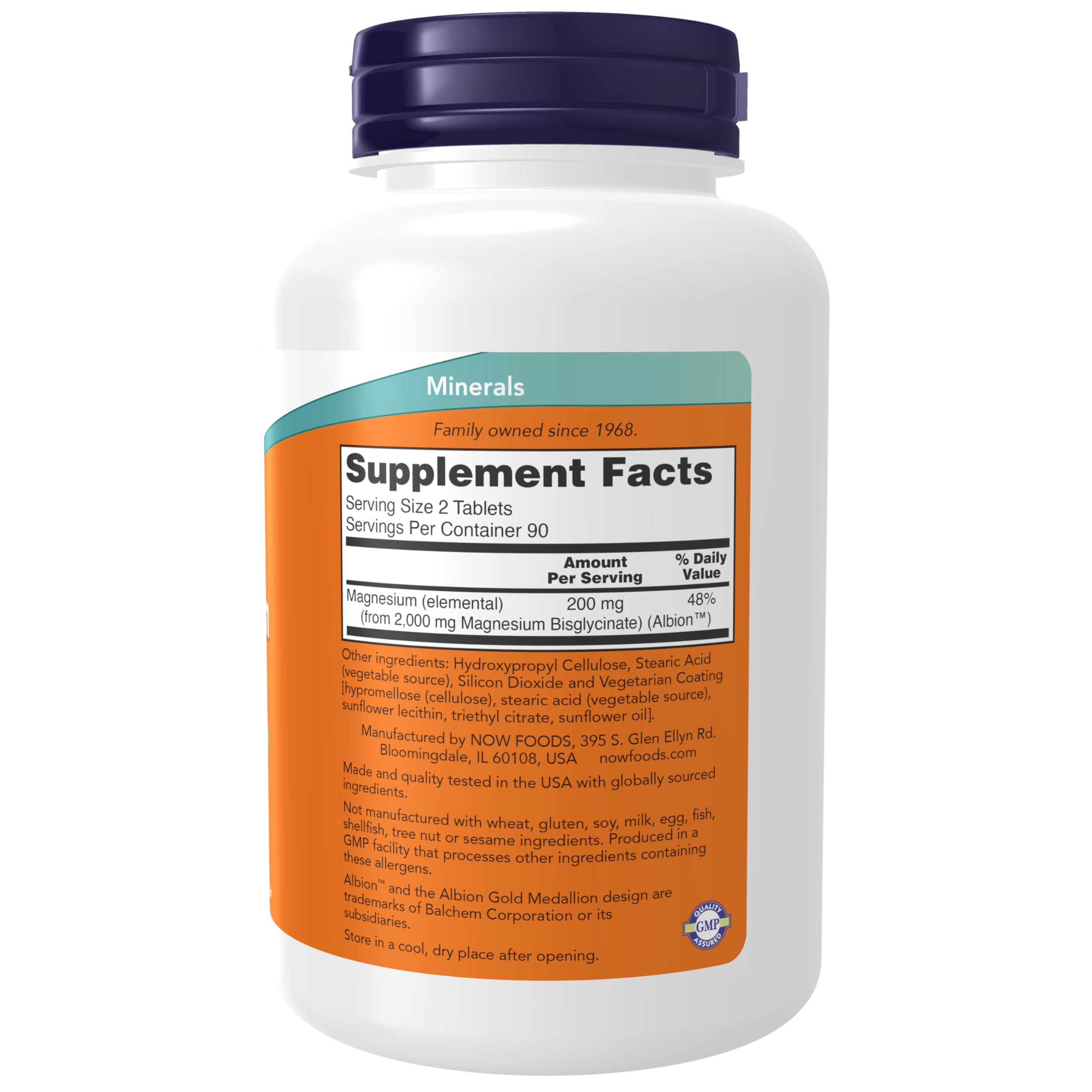 NOW Foods Magnésium Glycinate tablettes soutien musculaire et nerveux quotidien.
