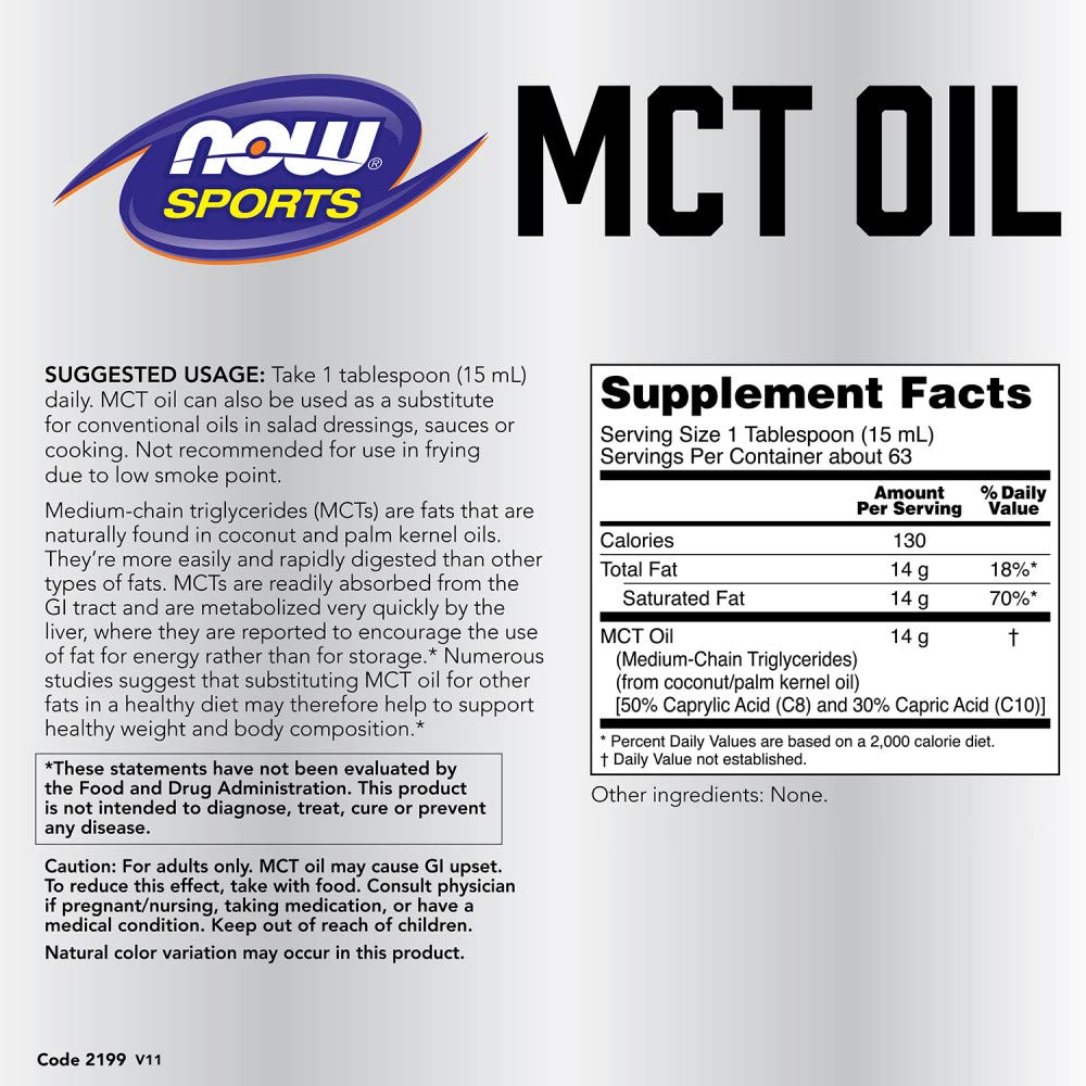 NOW Foods MCT Oil, versement, texture légère idéale pour recettes et boissons