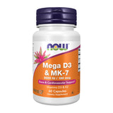 NOW Foods Mega D-3 MK-7 : bouteille montrant la formule pour soutenir les os