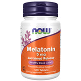 NOW Foods Melatonine: bouteille et tablettes, soutien potentiel au cycle sommeil naturel.
