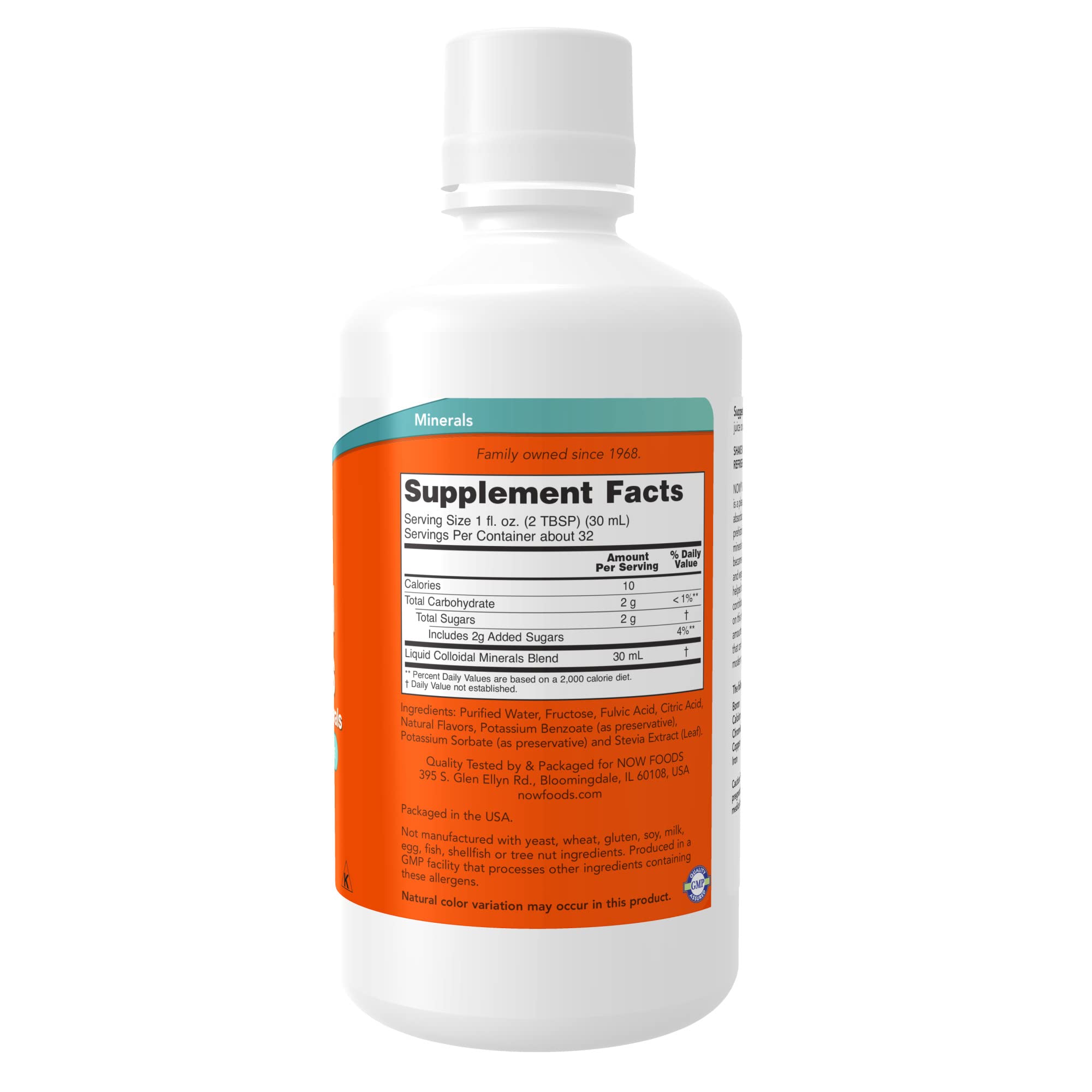NOW Foods Minéraux Colloïdaux prêts à être ajoutés dans jus ou eau.