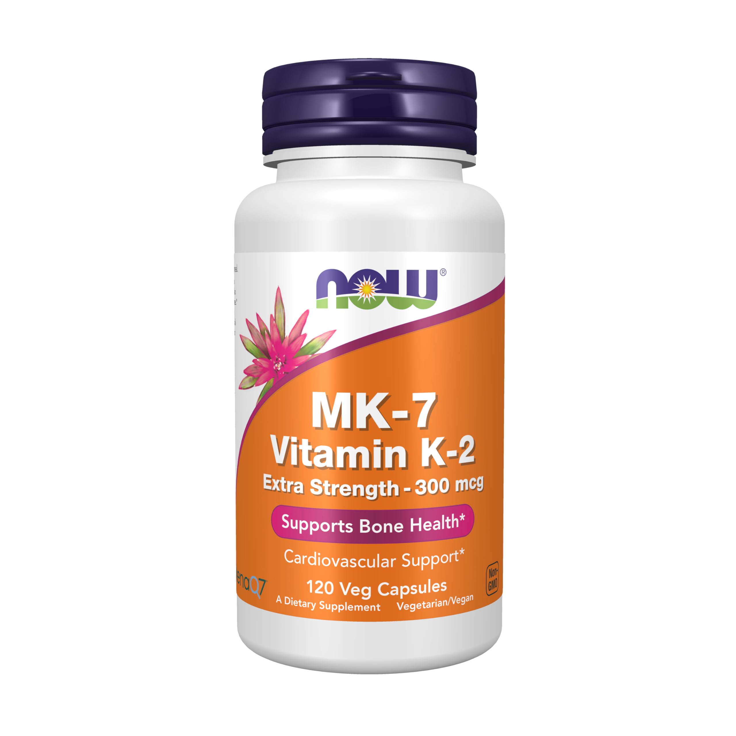 NOW Foods MK-7 bouteille de capsules végétales prête à être prise pour la routine quotidienne.