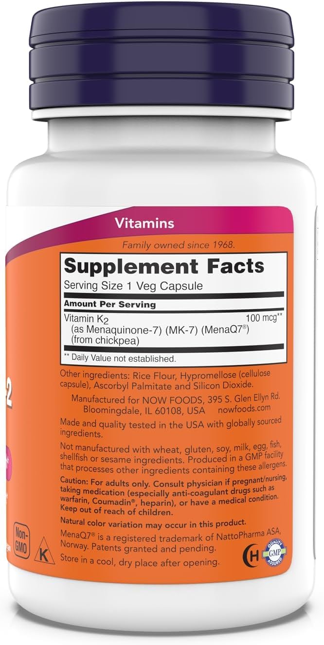 NOW Foods MK-7 capules véganes – capsules faciles à avaler pour un apport journalier
