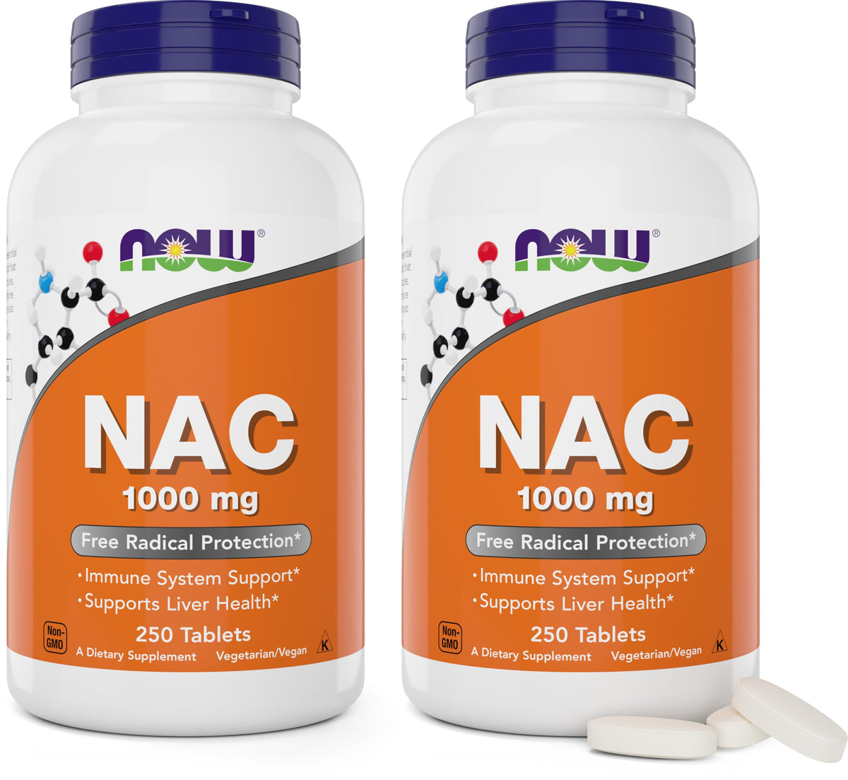 NOW Foods NAC 1000 mg, pack de 2 comprimés, emballage visible et pratique.