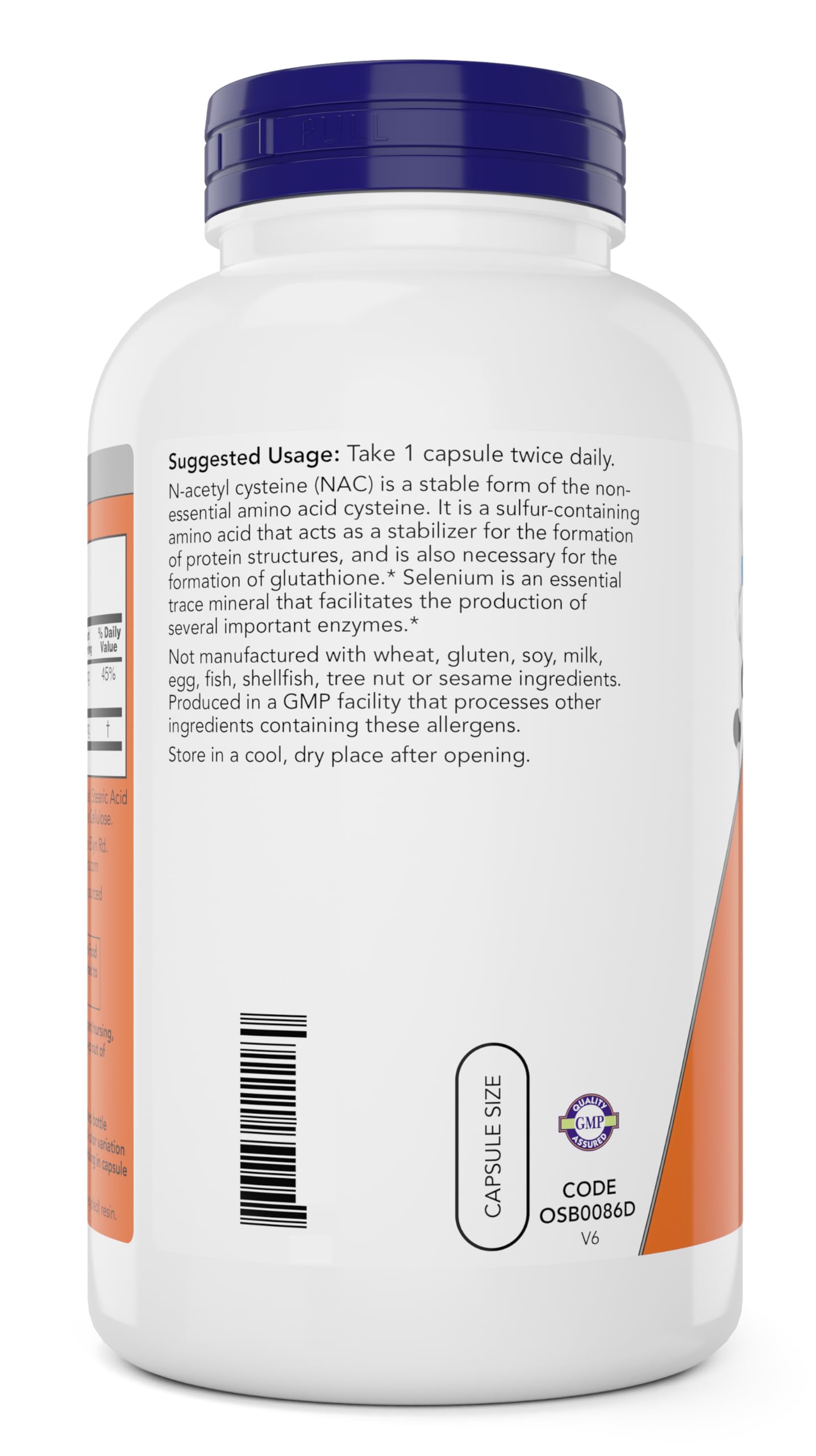 NOW Foods NAC 600 mg - capsules alignées et bouchon facile à retirer, usage pratique.