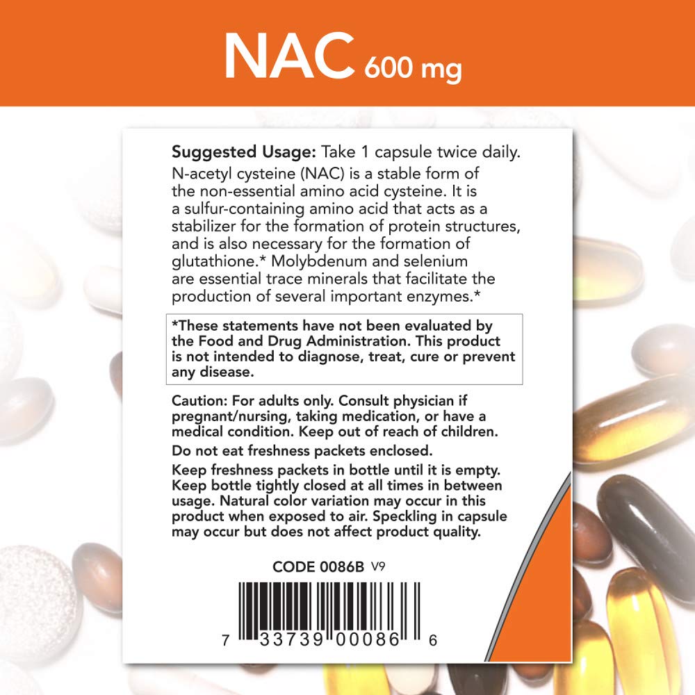NOW Foods NAC 600mg - Sans sucre et allergènes: choix adapté.