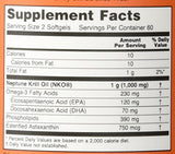 NOW Foods Neptune Krill Oil, étiquette démontrant qualité et durabilité du produit.