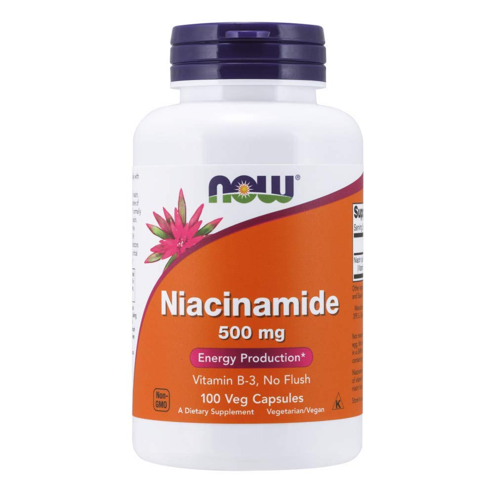 NOW Foods Niacinamide 500 mg, capsules dans une bouteille de 100, pack3 pratique pour routine quotidienne.