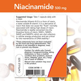 NOW Foods Niacinamide 500 mg, close-up des capsules, finition lisse et naturelle.