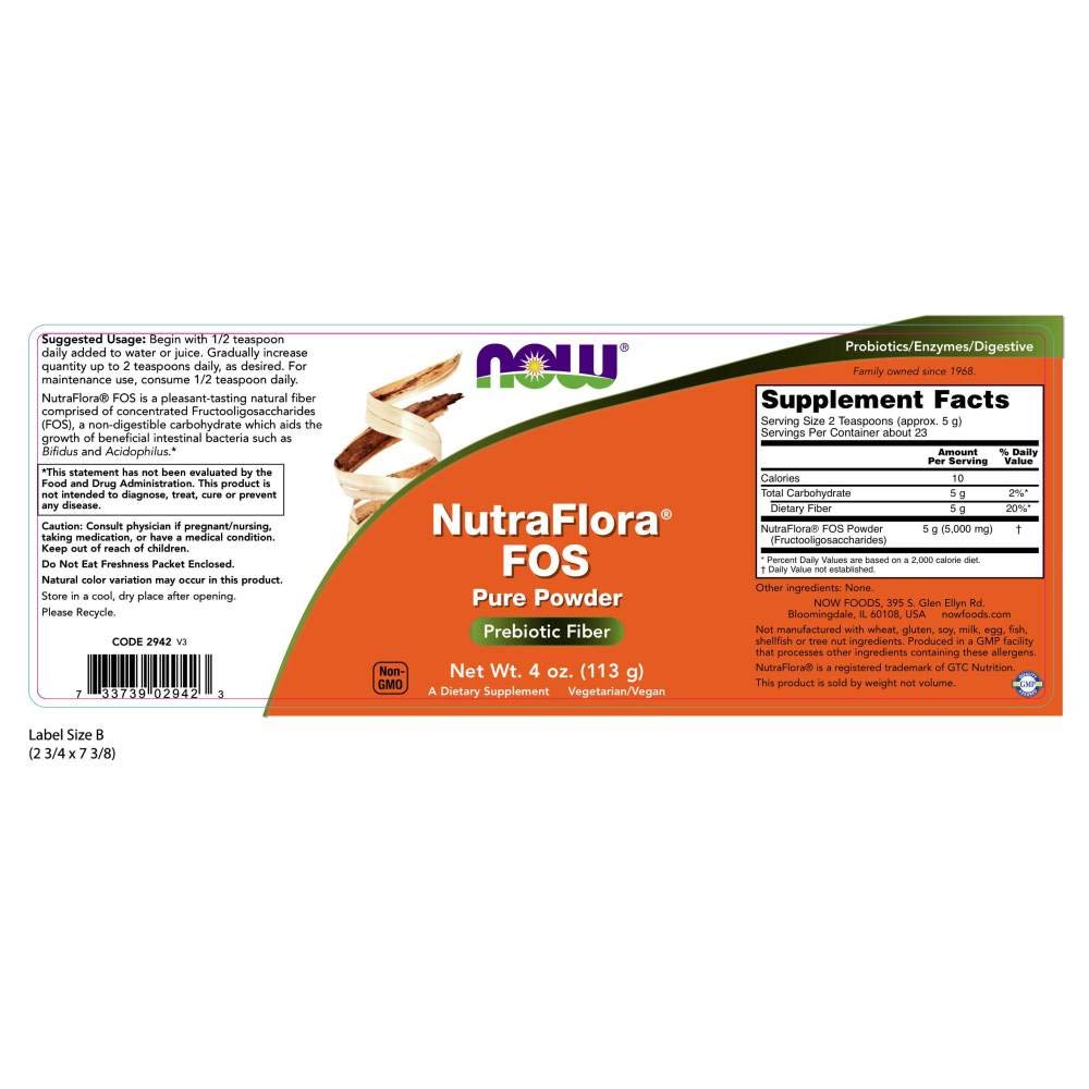 NOW Foods Nutra Flora Fos – poudre au goût agréable, idéale pour smoothies et yaourts.