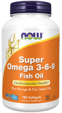 NOW Foods Omega 3-6-9, bouteille softgels, soutien cardio potentiel.