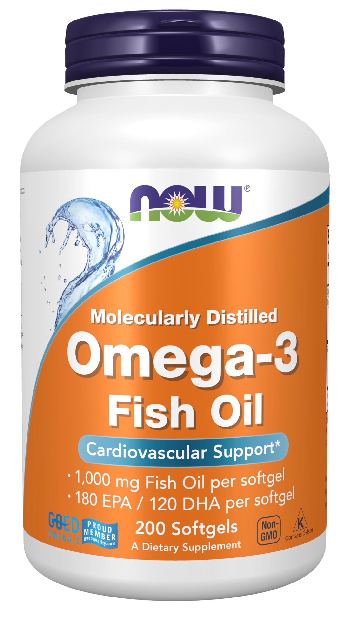NOW Foods Omega-3 bouteille et étiquette visibles, suggérant qualité et dosage pratique