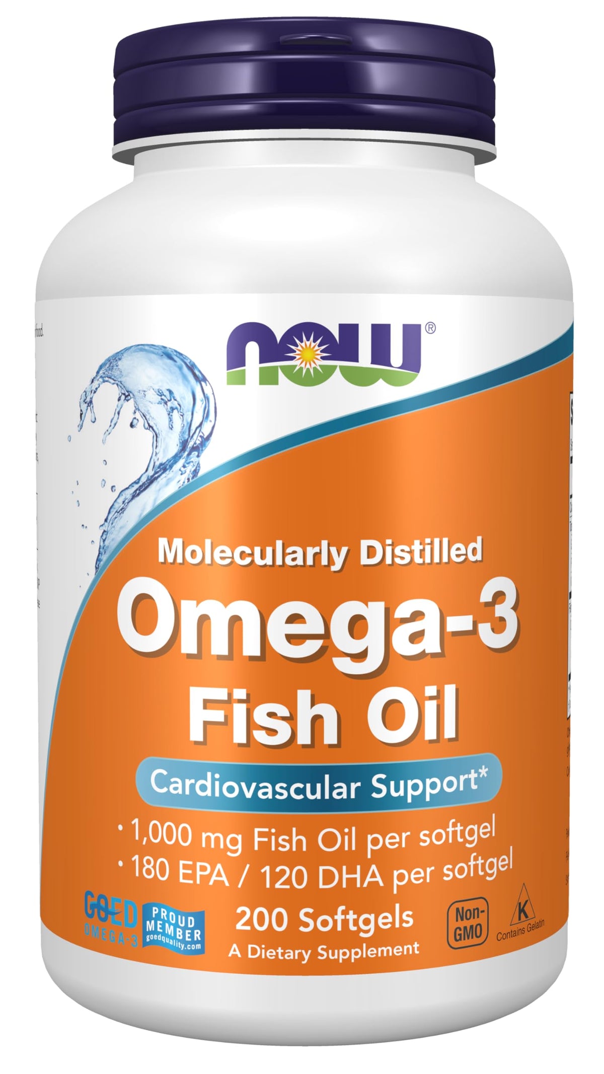 NOW Foods Omega-3 bouteille et étiquette visibles, suggérant qualité et dosage pratique