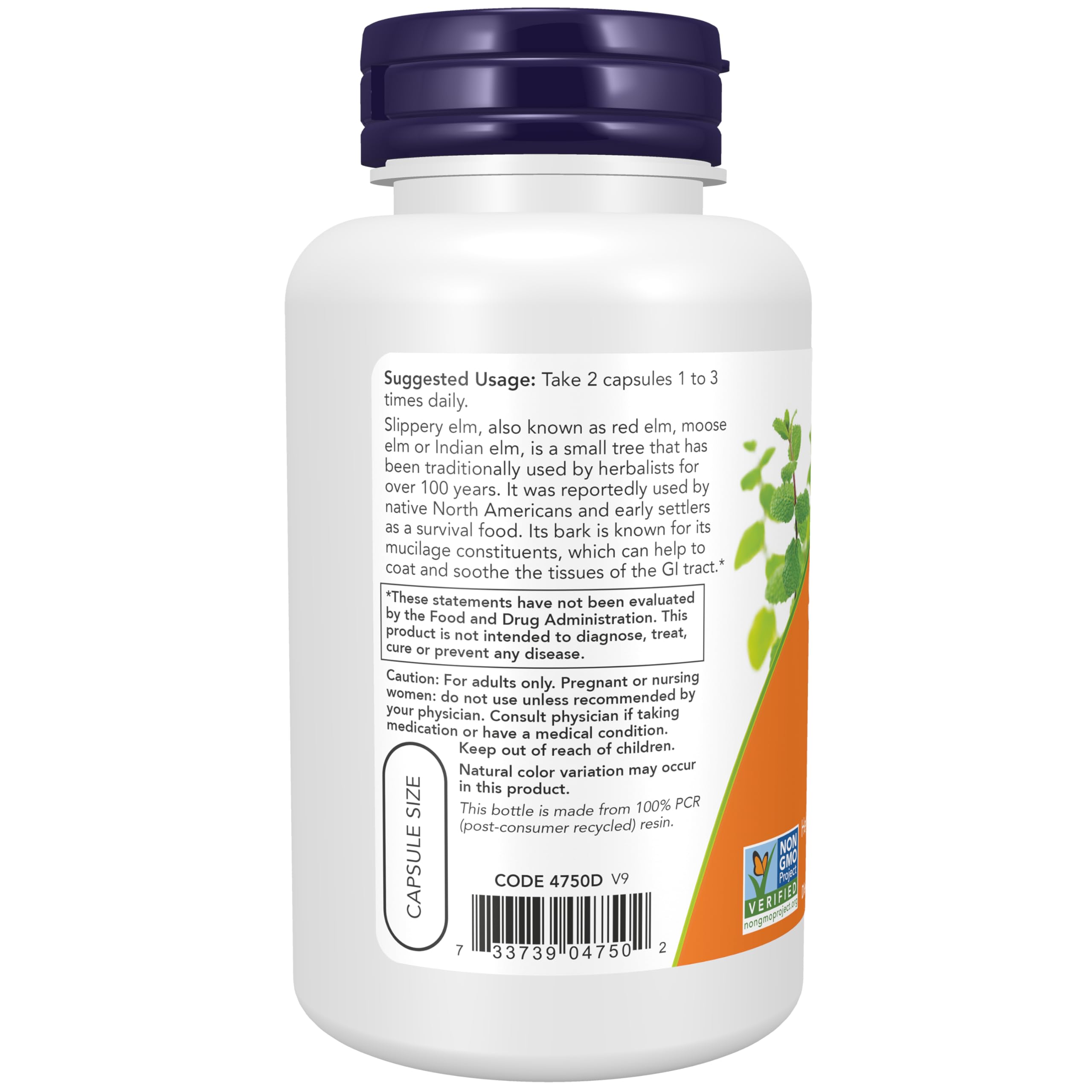 NOW Foods Orme Glissant capsules 400 mg gros-plan — mucilage apaisant et texture naturelle