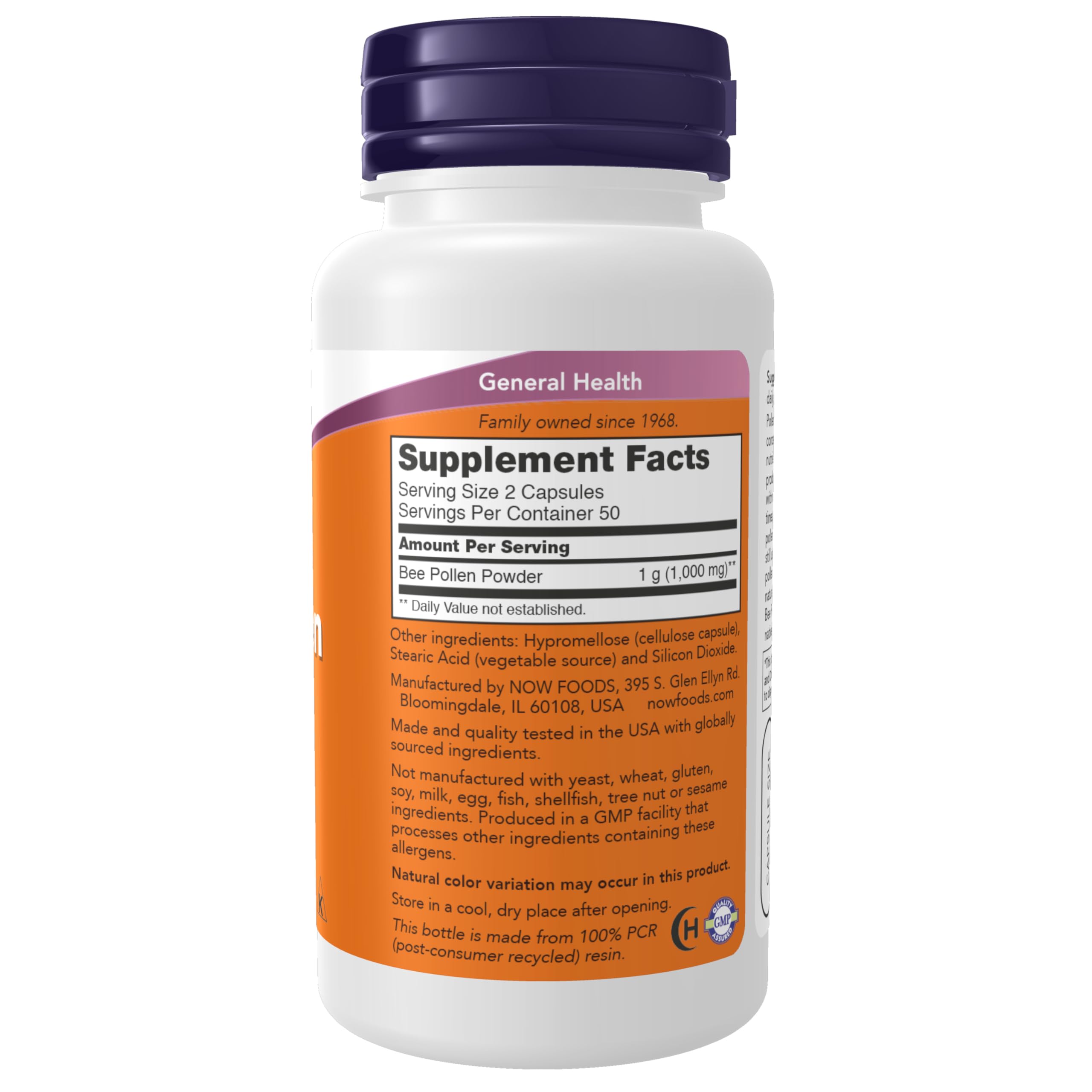 NOW Foods pollen d'abeille, bouteille 100 capsules, usage quotidien pratique.