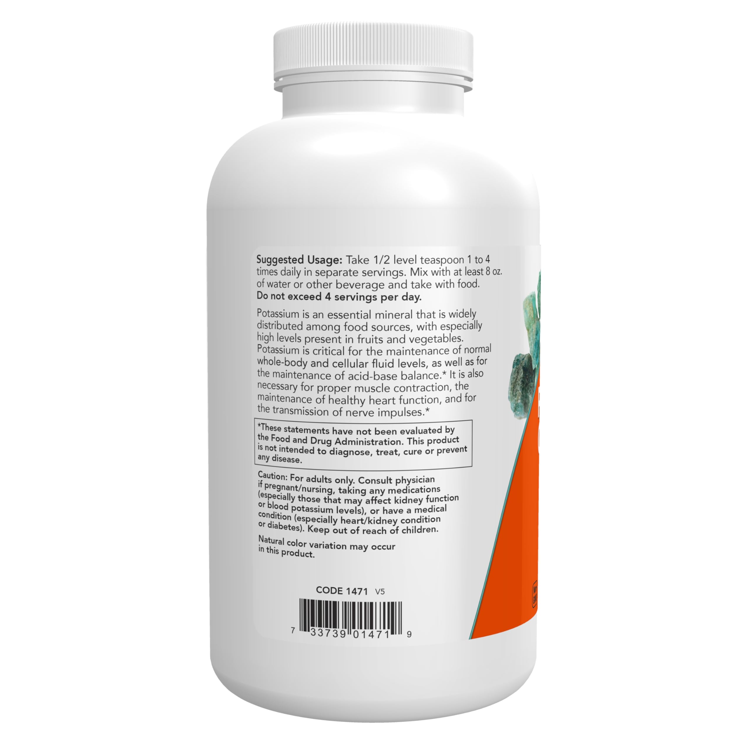 NOW Foods Potassium Gluconate Poudre 175 mg – verre d'eau, dissolution rapide et pratique.
