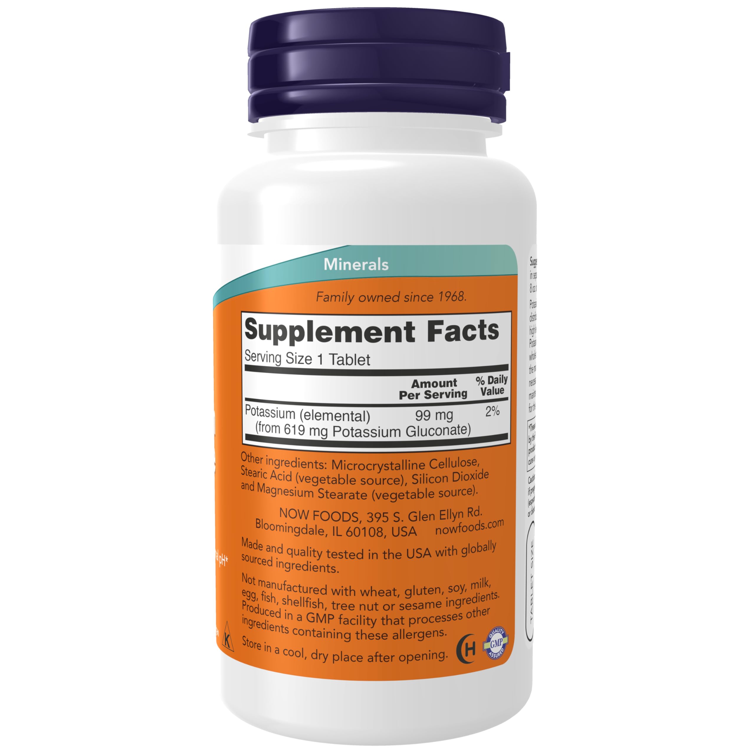 NOW Foods Potassium Gluconate, tablette prête à être avalée, utilisation quotidienne pratique.