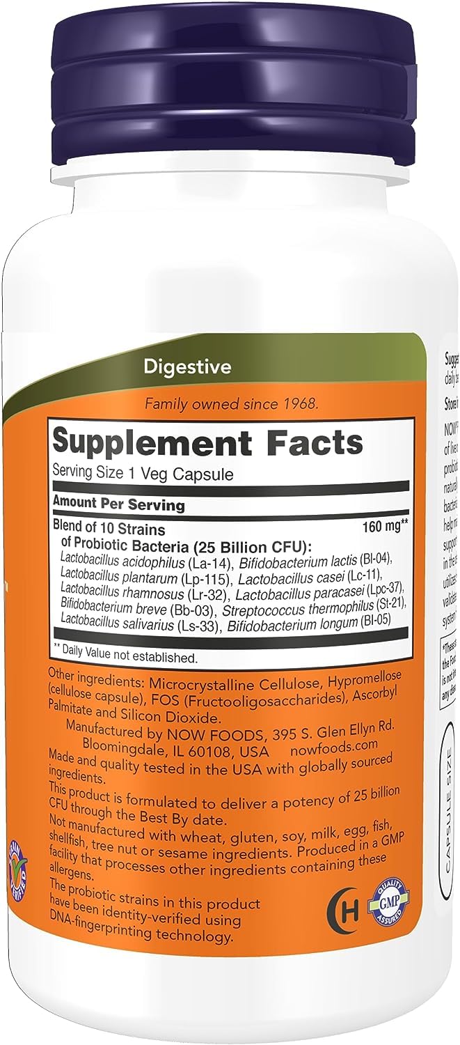 Now Foods Probiotic-10, gélules pratiques pour l'usage quotidien.
