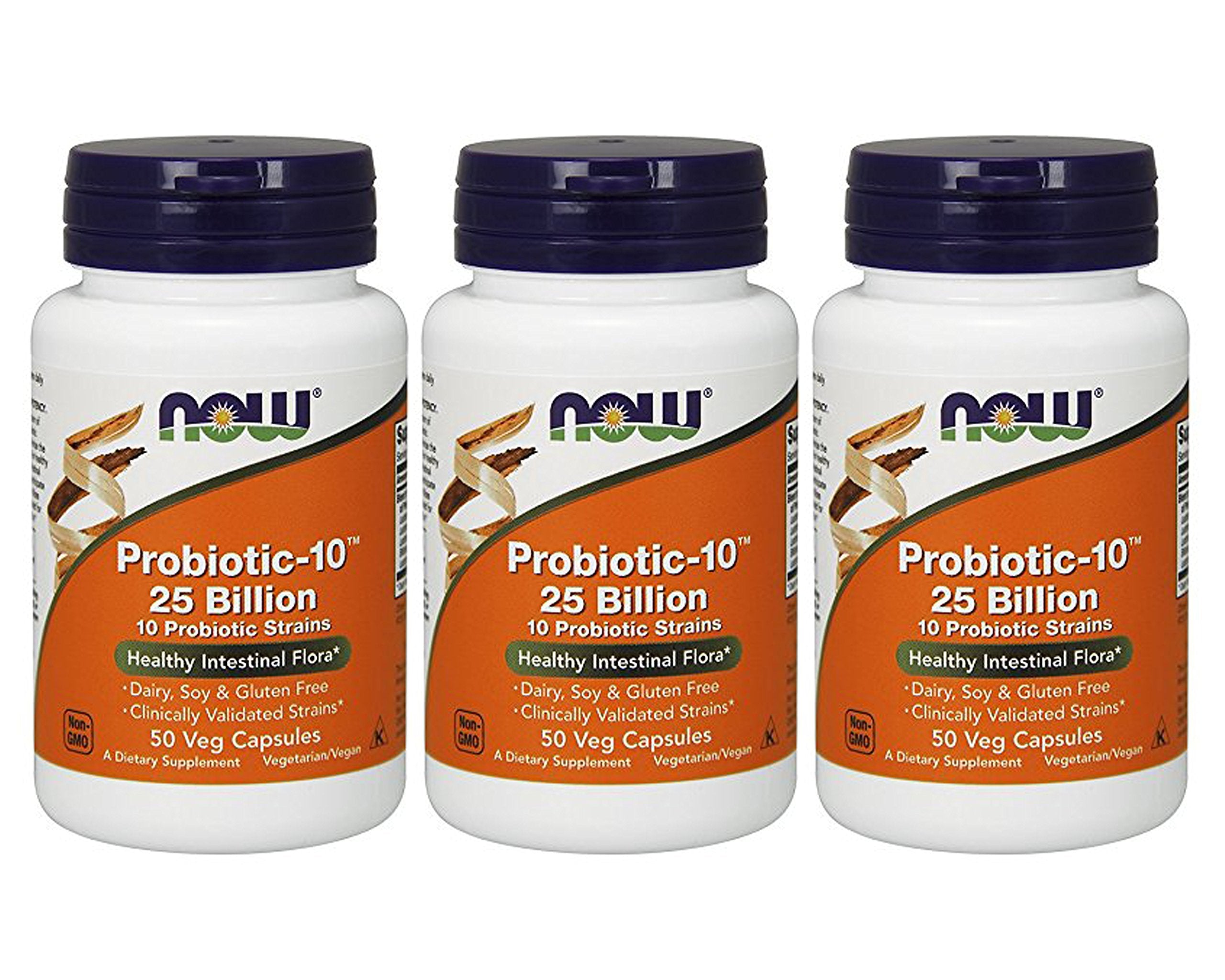NOW Foods Probiotic-10: bouteille de 50 gélules prête à l'emploi pour une digestion équilibrée.