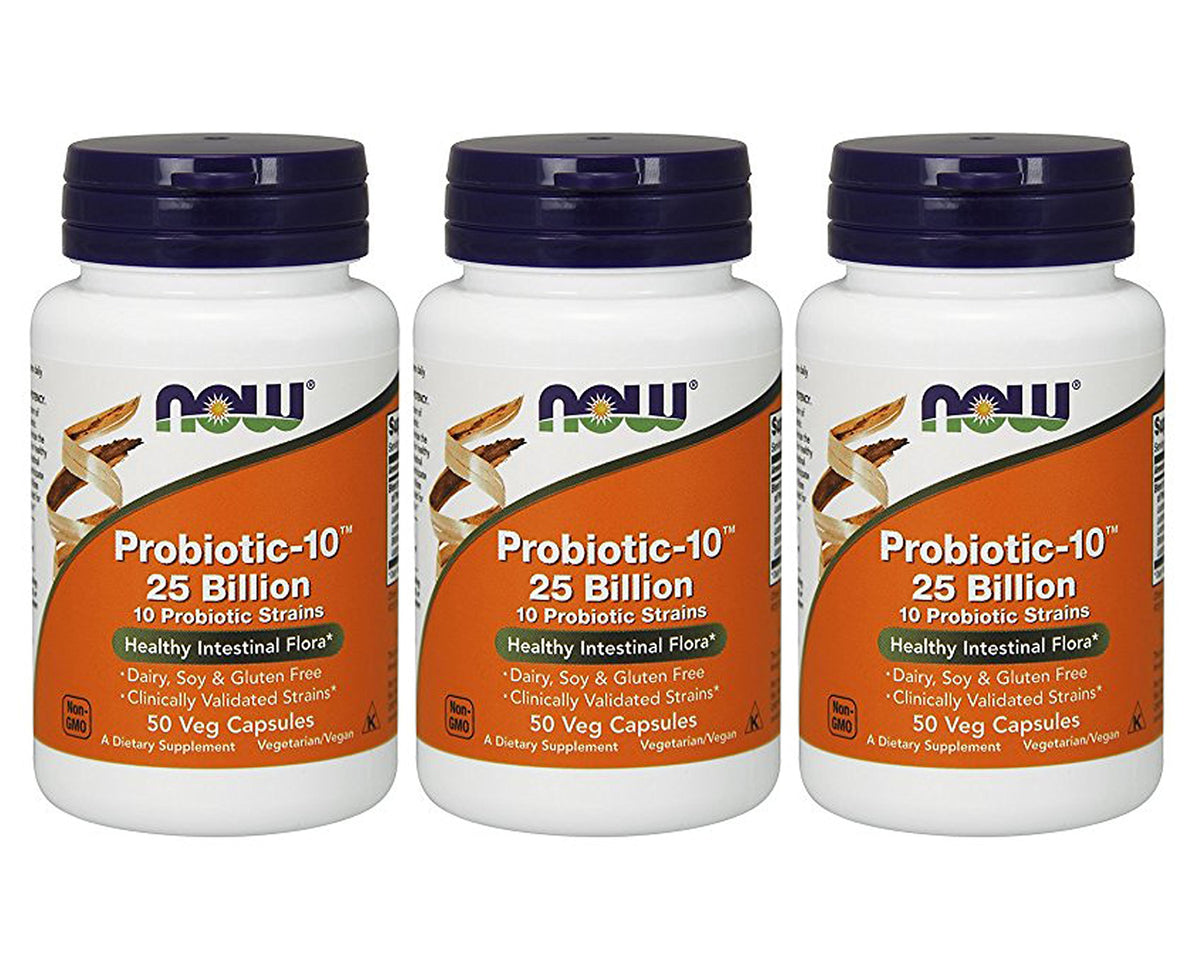 NOW Foods Probiotic-10: bouteille de 50 gélules prête à l'emploi pour une digestion équilibrée.