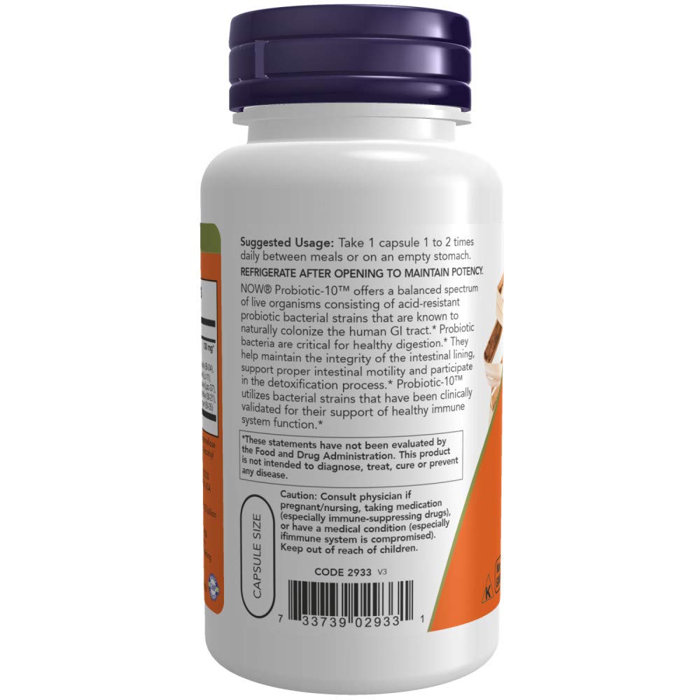 NOW Foods Probiotic-10: amélioration de la digestion et flore intestinale par 10 souches.