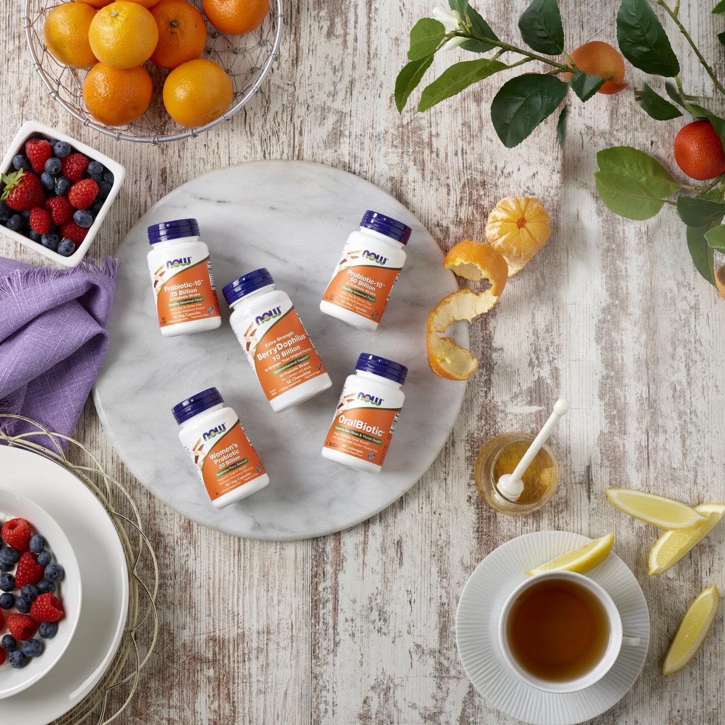 NOW Foods Probiotic-10: symbole de vérification ADN, traçabilité.