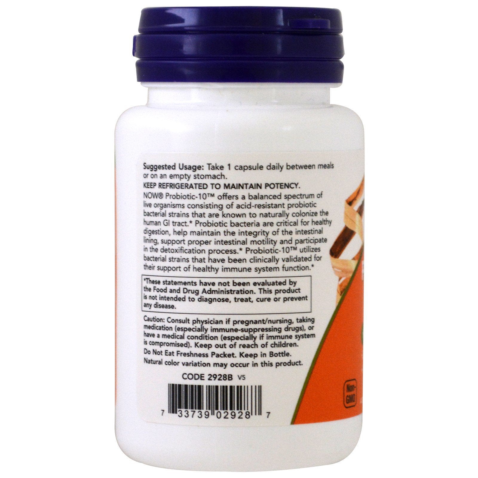NOW Foods Probiotic10 50 Milliards — aperçu des 10 souches pour soutien digestif potentiel.