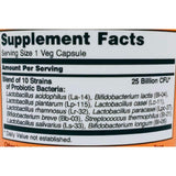 NOW Foods Probiotique 10-25 milliards – étiquette lisible pour conseils d’utilisation.