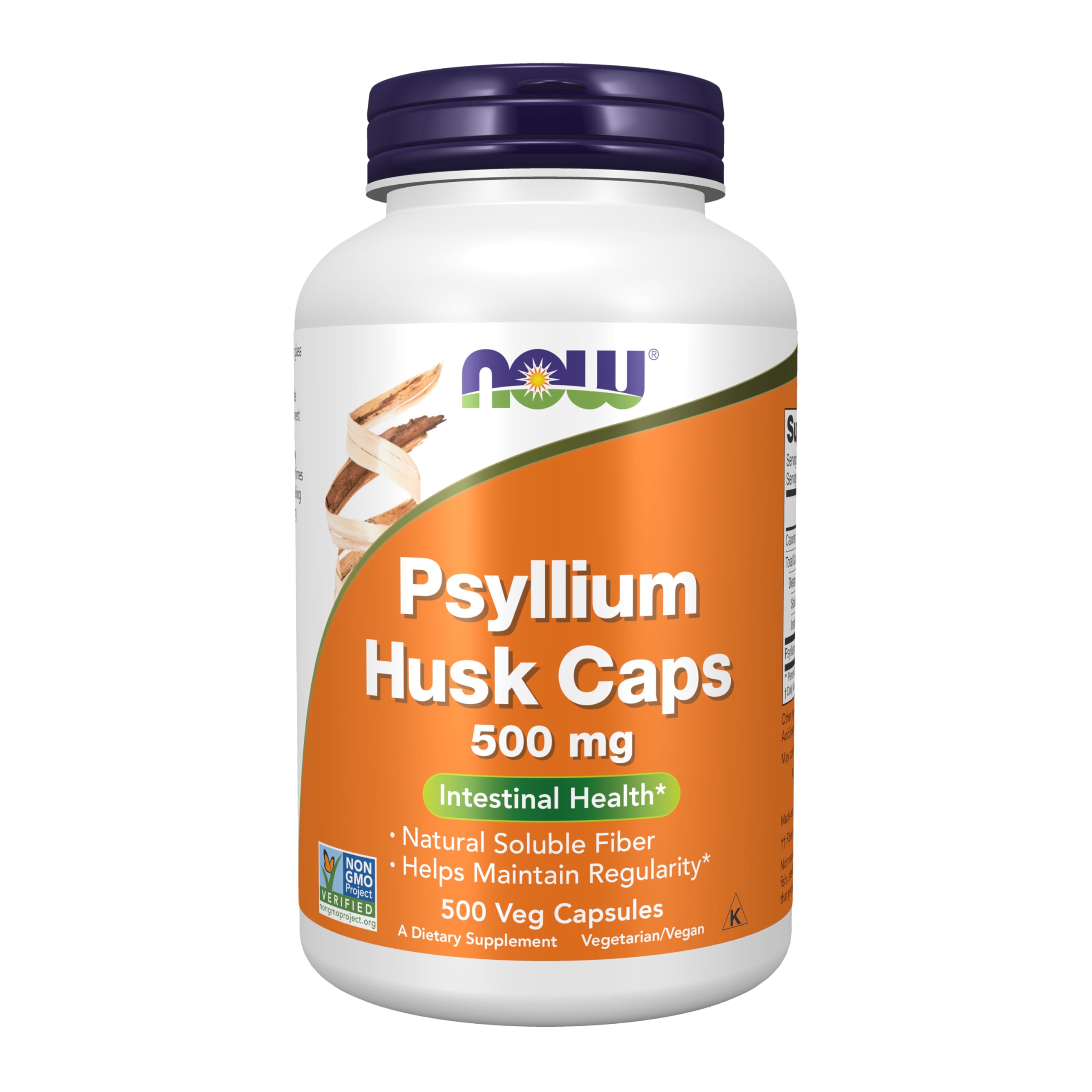 NOW Foods Psyllium Husk Caps 500 mg – bouteille et gélules végétales faciles à prendre