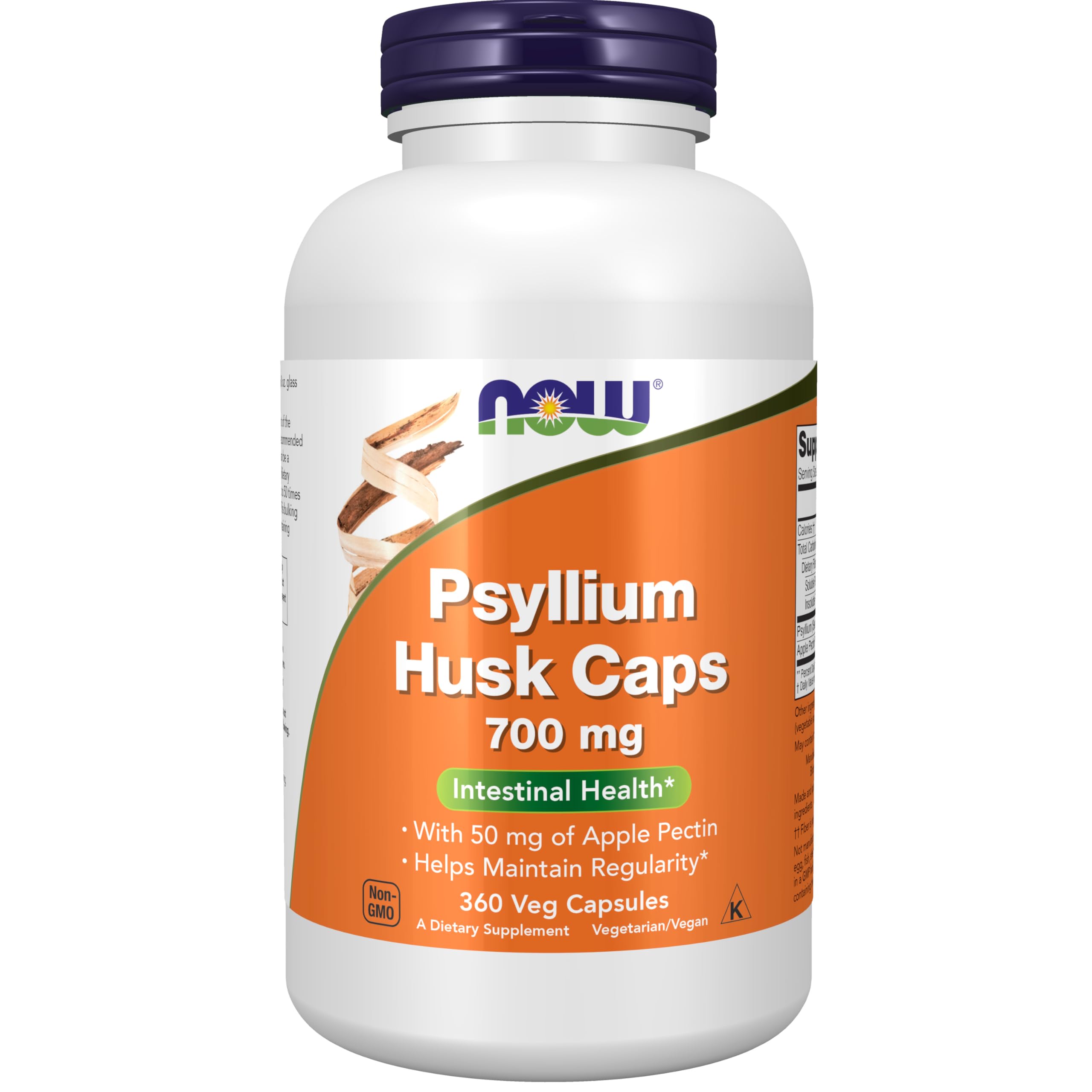 NOW Foods Psyllium Husk Caps en bouteille, soutien potentiel à la régularité intestinale.