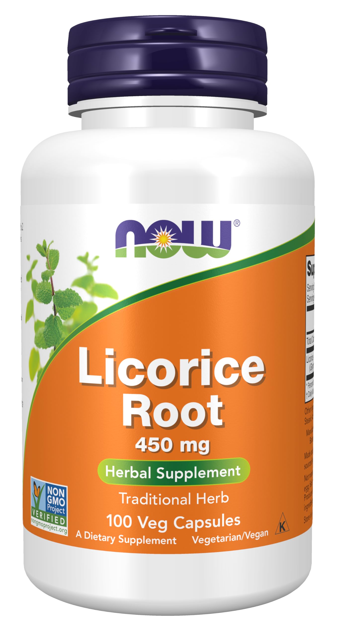 NOW Foods Reglisse racine – capsules 450 mg dans une bouteille pratique pour la routine quotidienne.