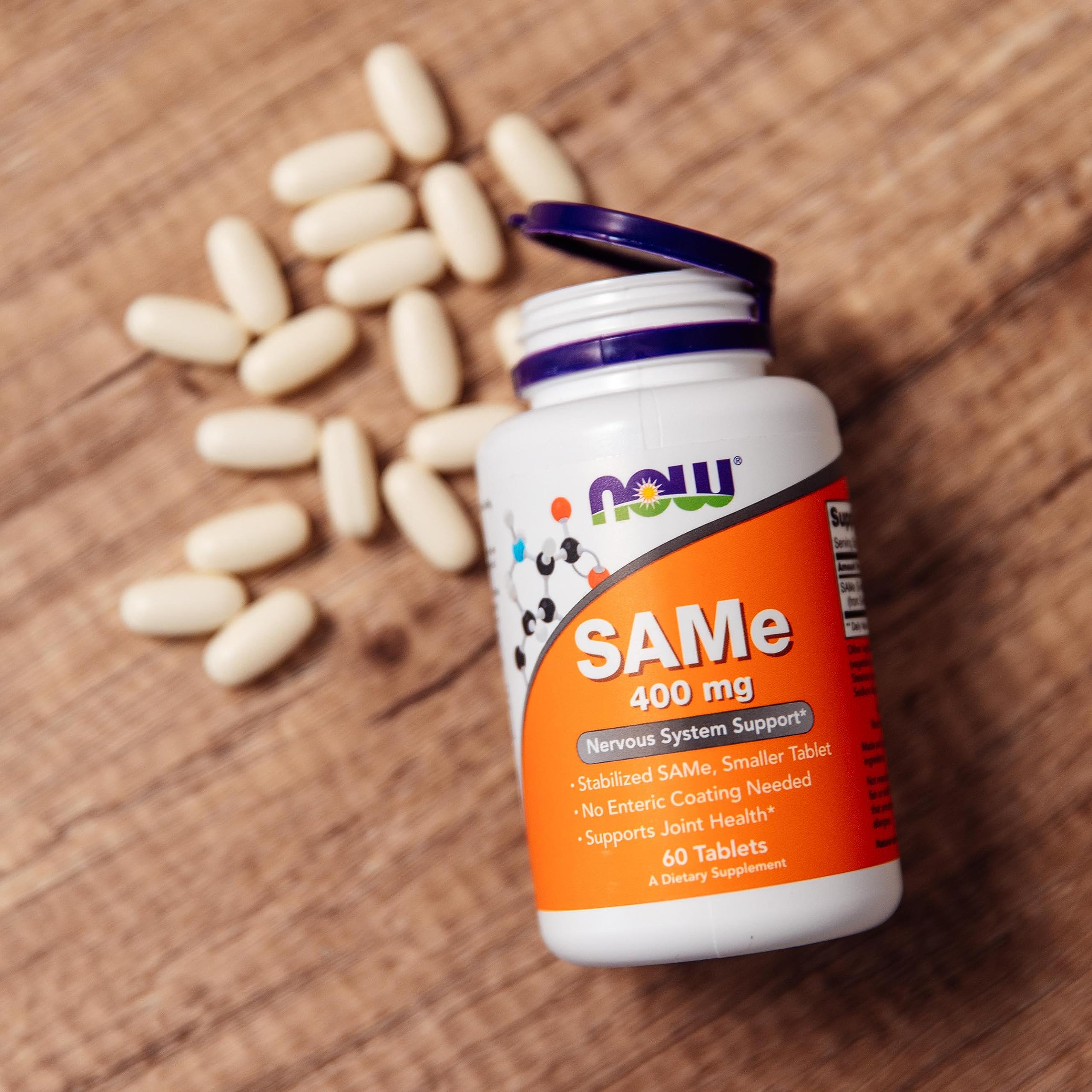 NOW Foods SAMe dosage quotidien: comprimé facile à intégrer.
