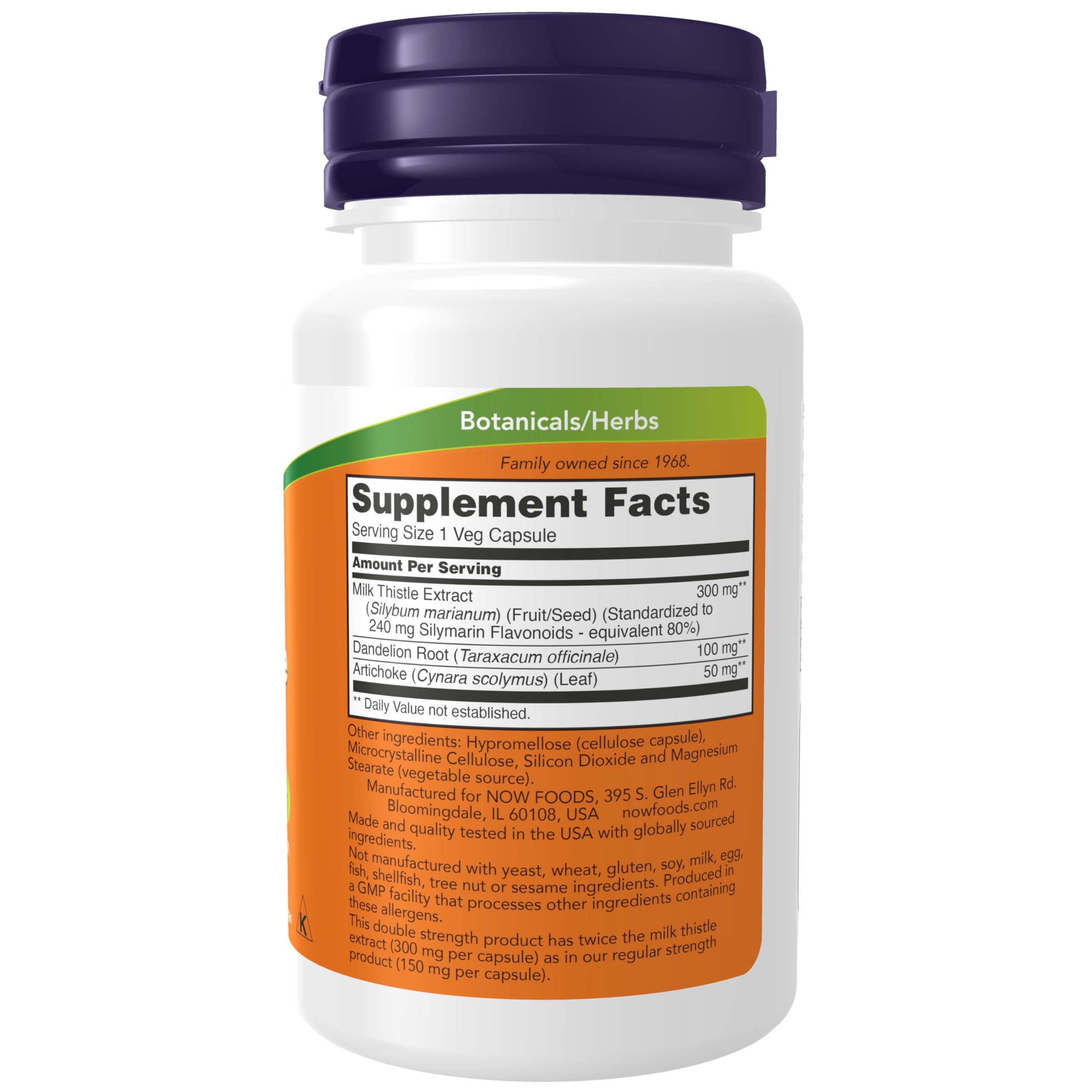 NOW Foods Silymarin capsules végan, format pratique pour usage quotidien.