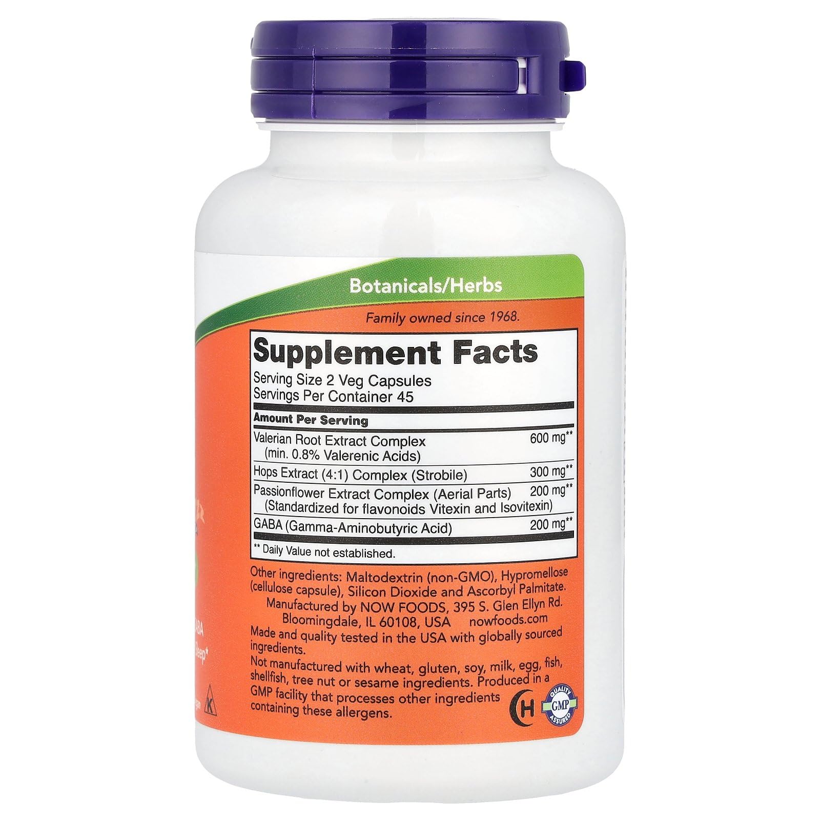 Emballage NOW Foods Sleep montrant les capsules végétariennes de détente nocturne