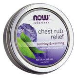 NOW Foods Solutions Chest Rub Relief, bouteille menthol, améliore le confort respiratoire et le bien-être.