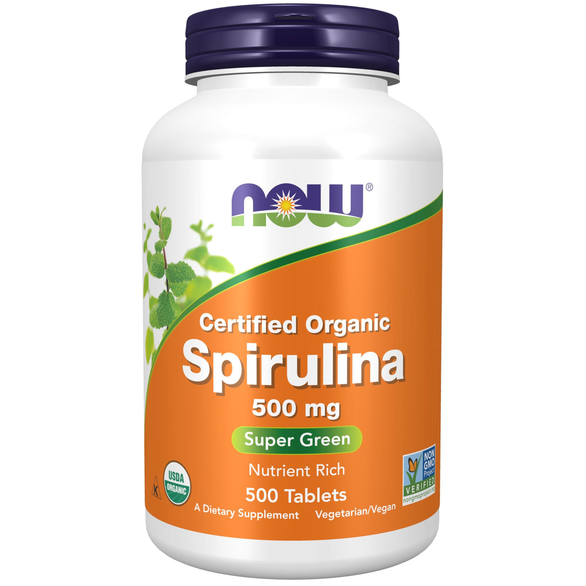 NOW Foods Spiruline biologique, tablettes 500 mg, source naturelle de protéines et nutriments.