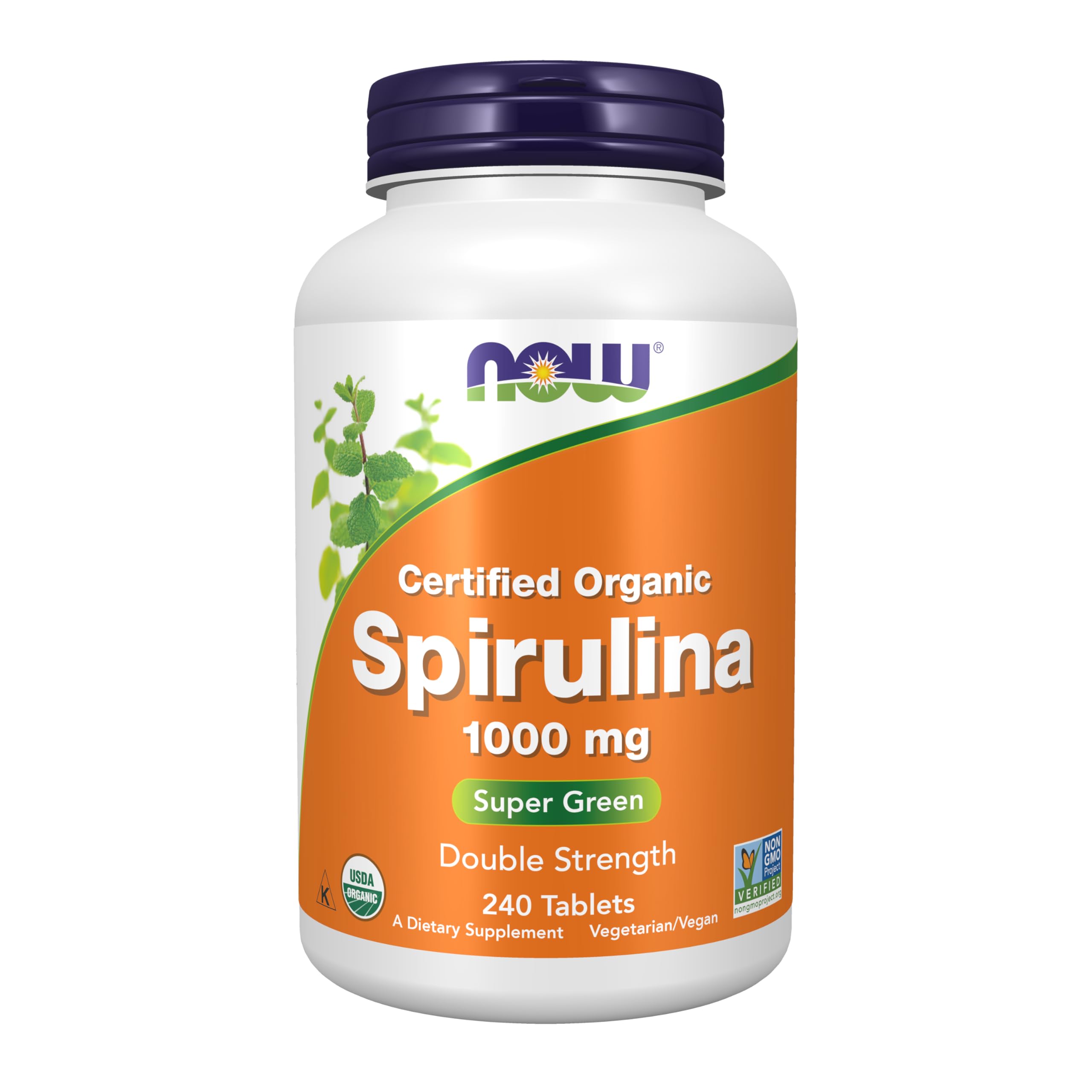 NOW Foods Spiruline, bouteille-emballage, pratique et naturelle.