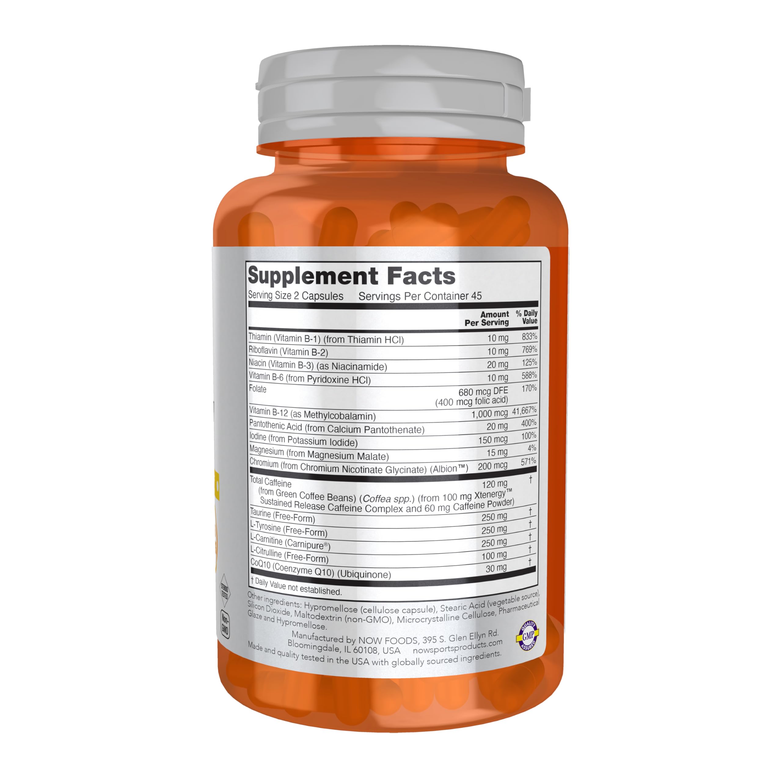 NOW Foods Sports: bouteille de gélules prête pour l'entraînement.